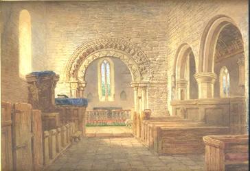 Im Kirchenschiff der St. Martinskirche, Holt, Worcestershire, Blick nach Osten zum Chor